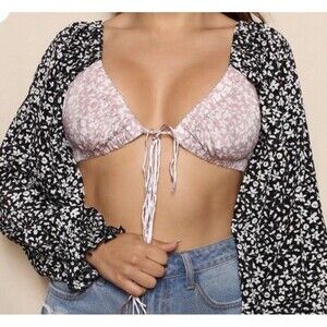 Cottagecore Coquette Ditsy Floral Long Sleeves Crop Top Sexy Milkmaid Tie Front